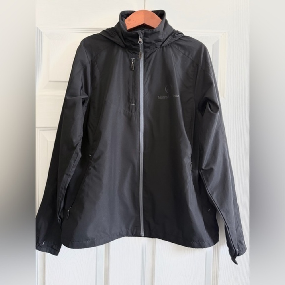 Mercedes-Benz Black Women Full Zip Hooded Windbreaker Jacket